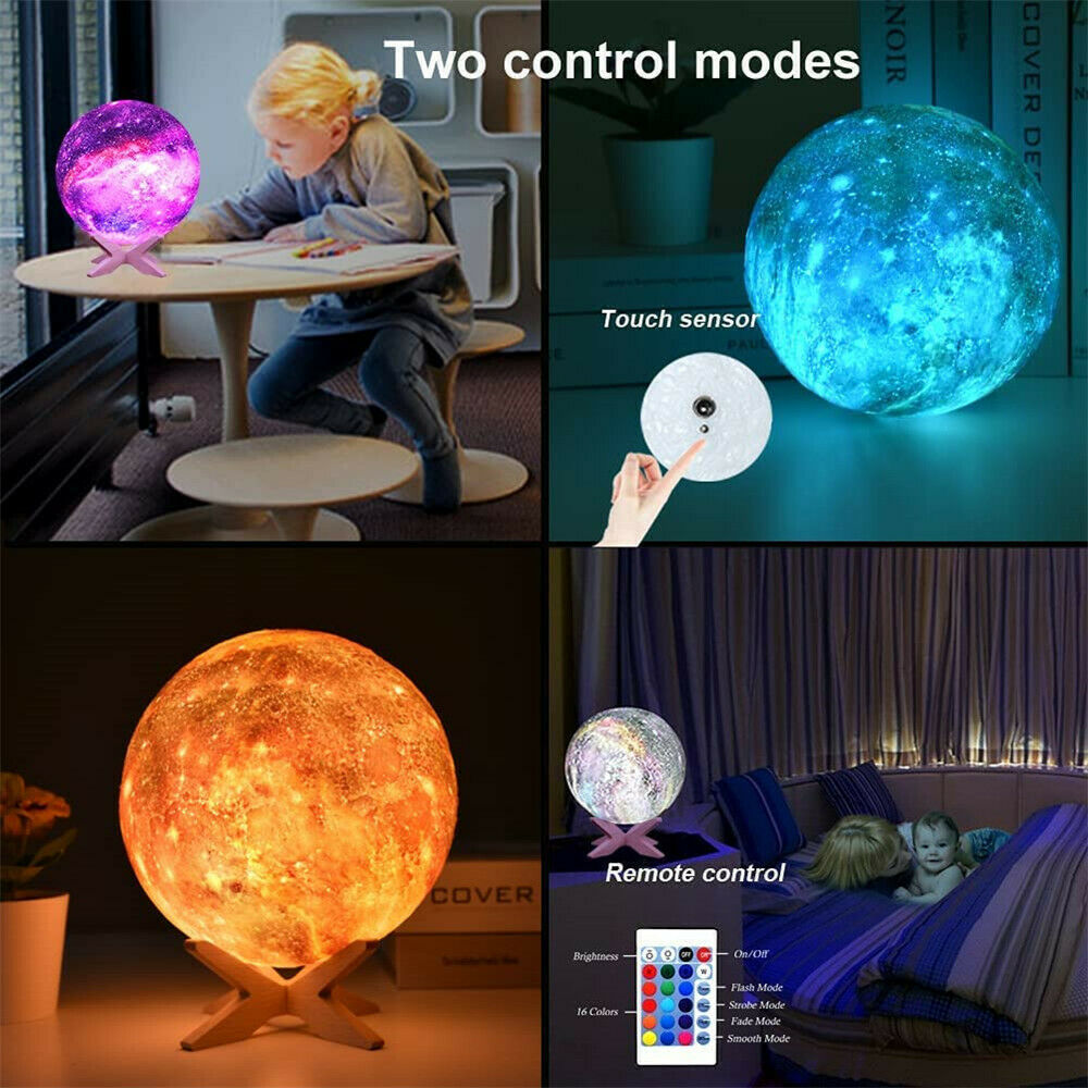 3D Galaxy Lamp Moonlight USB LED Night Lunar Light Touch Color Changing Moon Lamp