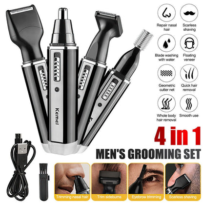 4 In 1 KEMEI Rechargeable Hair Beard Eyebrow Ear Nose Shaver Trimmer Electric Kits UK